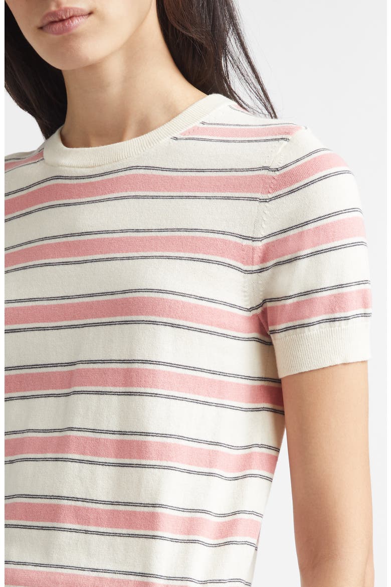 Stripe Short Sleeve Cotton & Cashmere Sweater T-Shirt, Alternate, color, LOTUS PINK COMBO