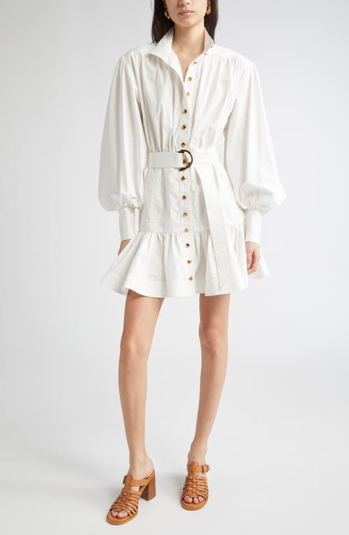 Zimmermann Belted Long Sleeve Cotton Utility Minidress In White