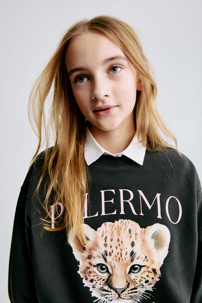 Sweatshirt With Motif, Alternate, color, Black/Palermo