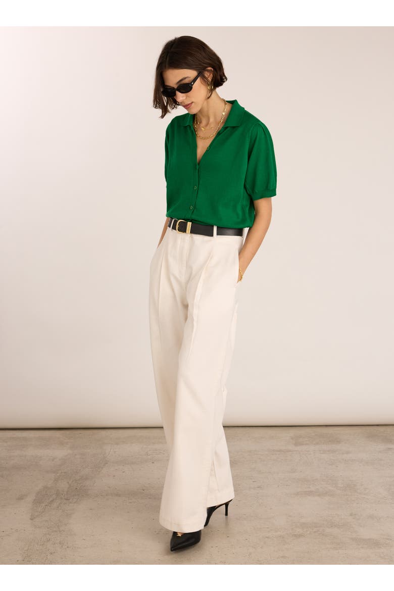Sara Short Sleeve Collard Cardigan, Alternate, color, Bright Emerald