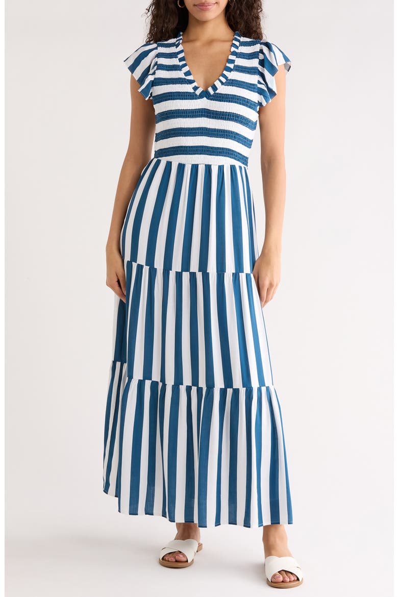 Vesper Sunfire Maxi Dress, Main, color, DARK BLUE-WHITE