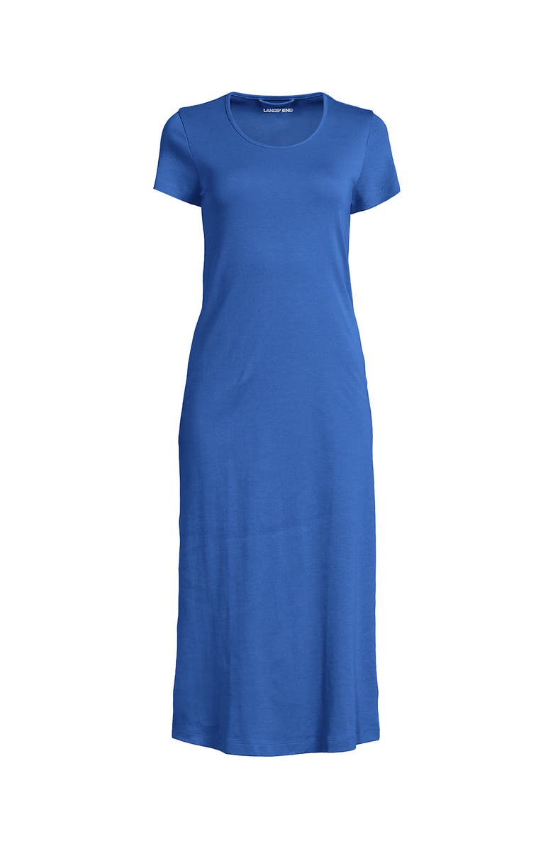 Lands' End Cotton Short Sleeve Midcalf Nightgown, Alternate, color, Muted Cobalt Blue