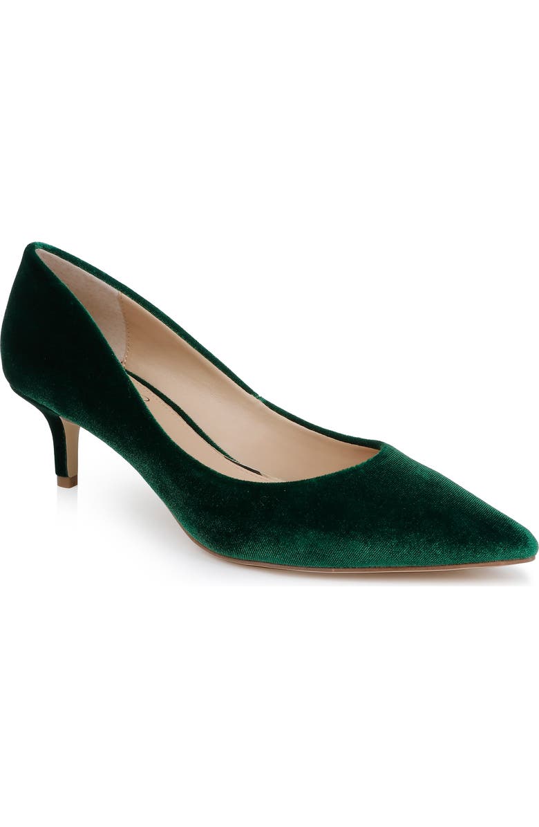Jewel Badgley Mischka Enola Pointed Toe Kitten Heel Pump, Main, color, Green Velvet
