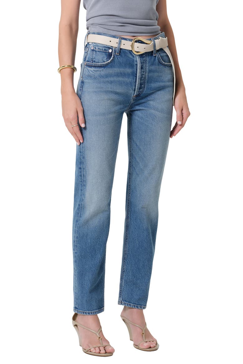 Blaine High Waist Ankle Straight Leg Jeans, Alternate, color, ALMA INDIGO