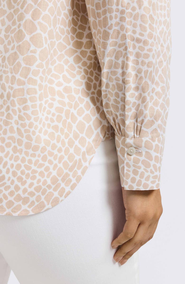 Foxcroft Meghan Giraffe Print Linen Blend Button-Up Shirt, Alternate, color, Flax/ White
