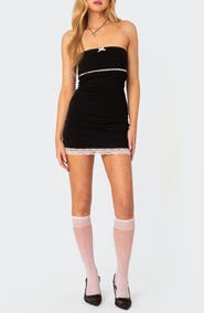 EDIKTED Miri Lace Trim Strapless Minidress