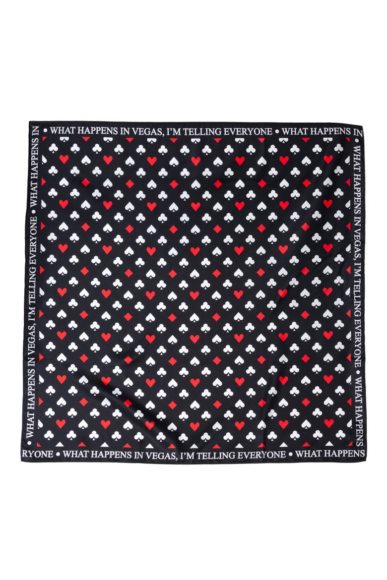Card Suits Vegas Print Satin Scarf, Alternate, color, BLACK