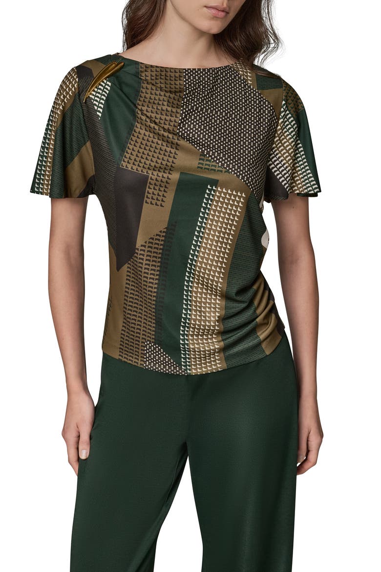 Ruched Boat Neck Jersey Top, Main, color, OLV BRINE/