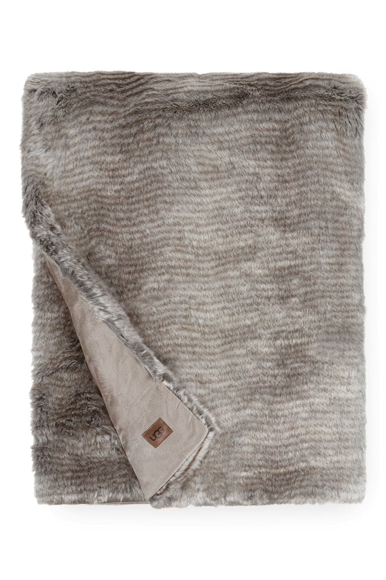 Kylan Faux Fur Throw, Main, color, LIGHT SAND / CHARCOAL