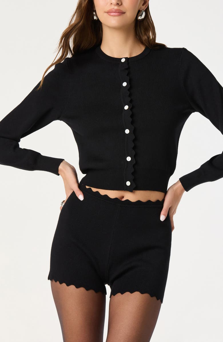 ASTR the Label Scalloped Placket Crop Cardigan, Alternate, color, Black