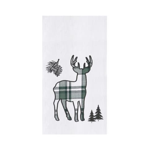 Woodland Evergreen Plaid Deer 100% Cotton Christmas Flour Sack Dishtowel