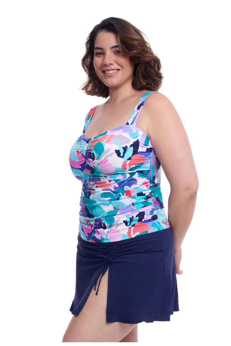 Holi Full Figure Center Ruched Tankini Underwire Swim Top, Alternate, color, Blue multi