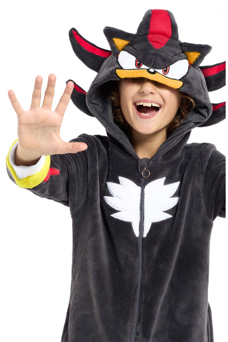 Kids' Shadow Hooded Bodysuit, Alternate, color, BLACK