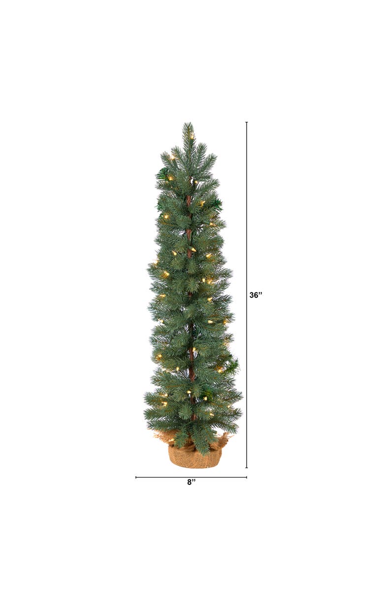 NEARLY NATURAL 3-ft Green Pine Artificial Christmas Tree with 50 Warm White Lights Set in a Burlap Base, Alternate, color, Green