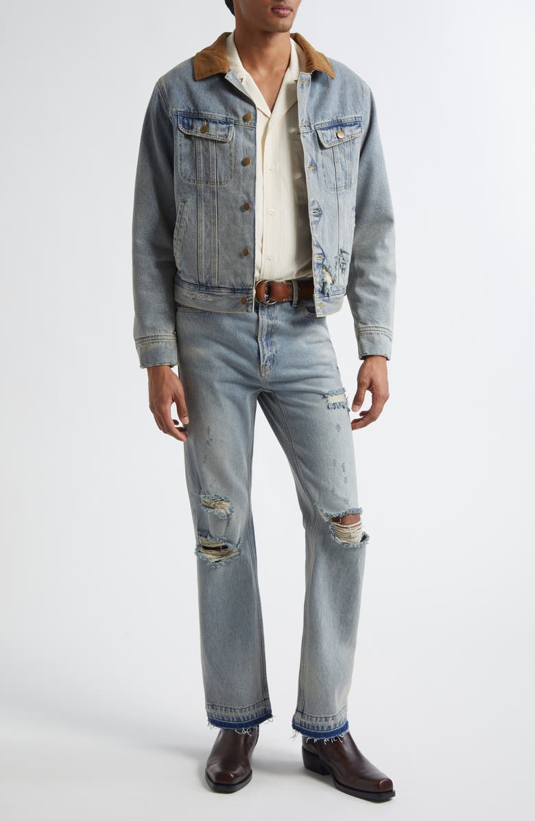 MIDNIGHT RODEO Stormrider Distressed Denim Trucker Jacket, Alternate, color, Blue Wash