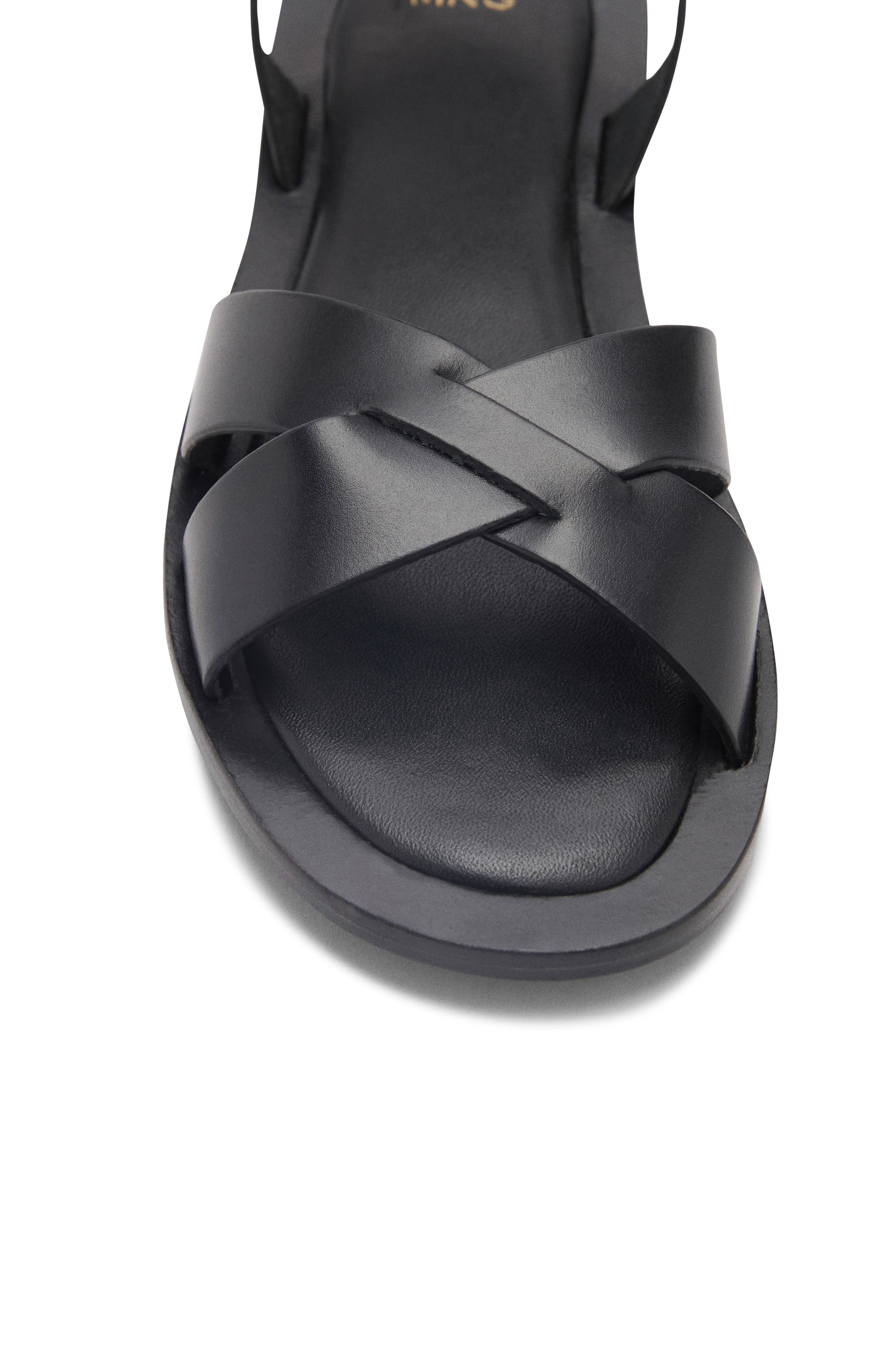 MANGO Ankle Strap Leather Sandal, Alternate, color, Black