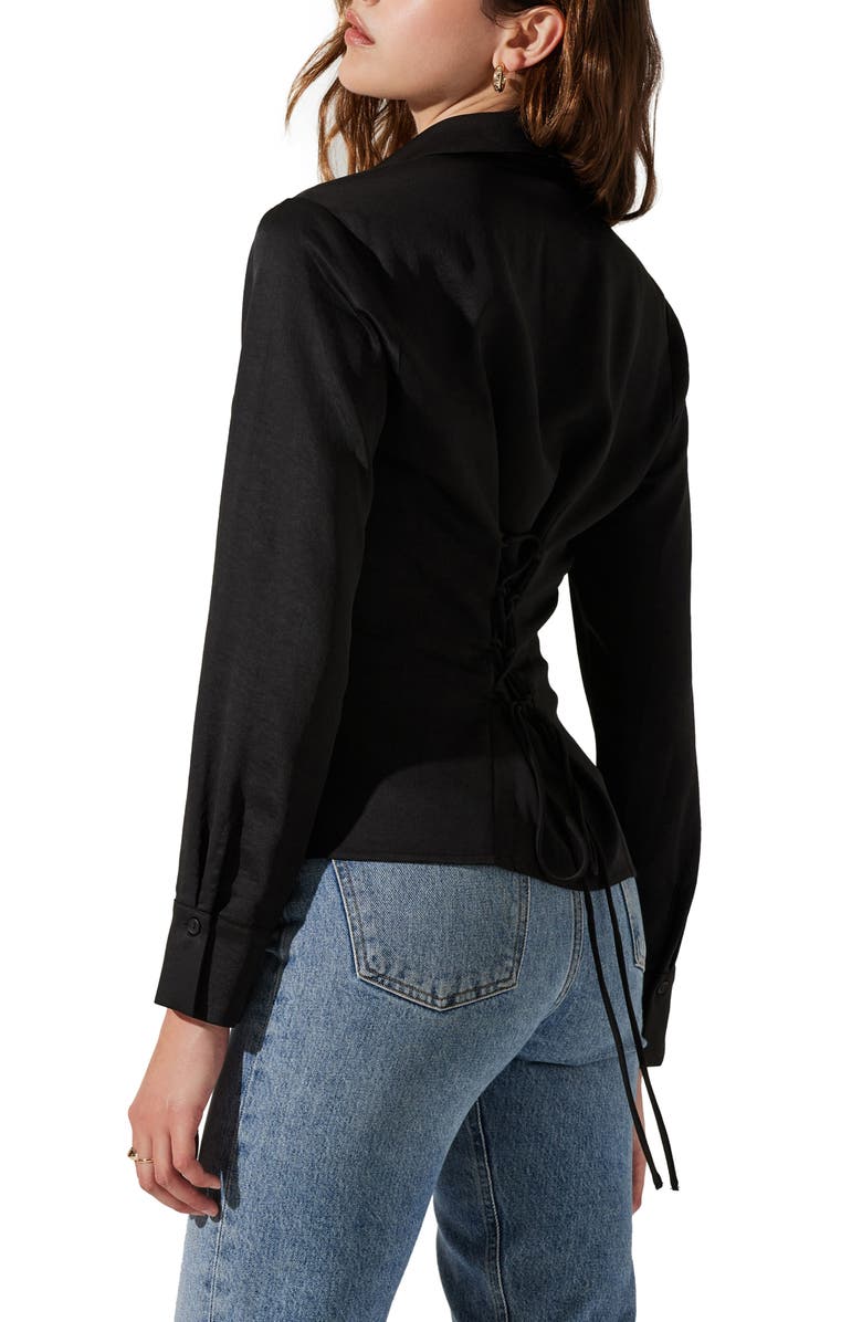 ASTR the Label Lace-Up Back Button-Up Blouse, Alternate, color, Black