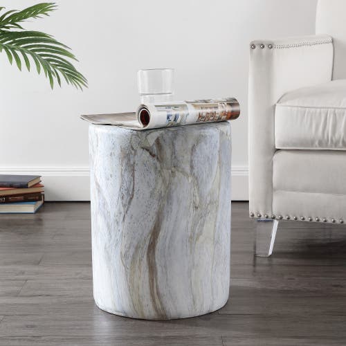 Jonathan Y Troy 16" Modern Minimalist Faux Marble Column Indoor/outdoor Accent Table In Gray/gold