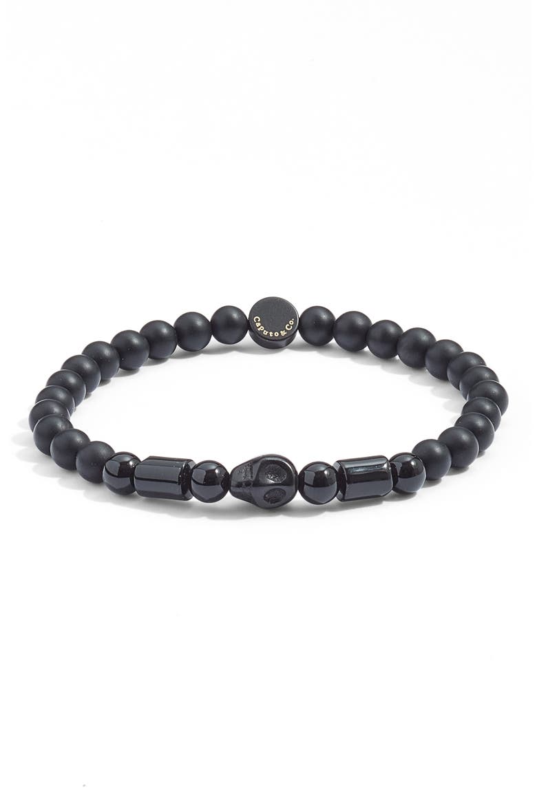 Men's Skull Bead Bracelet, Main, color, BLACK ONYX