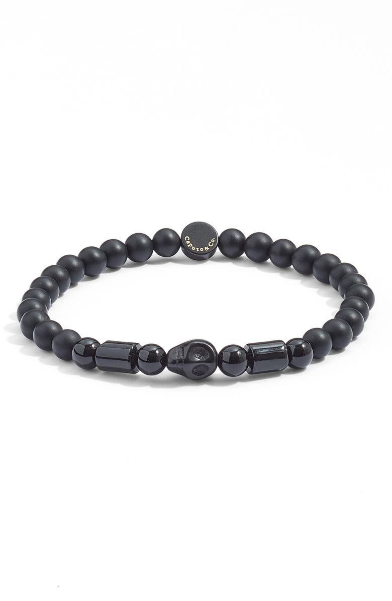 Caputo & Co. Men's Skull Bead Bracelet, Main, color, Black Onyx