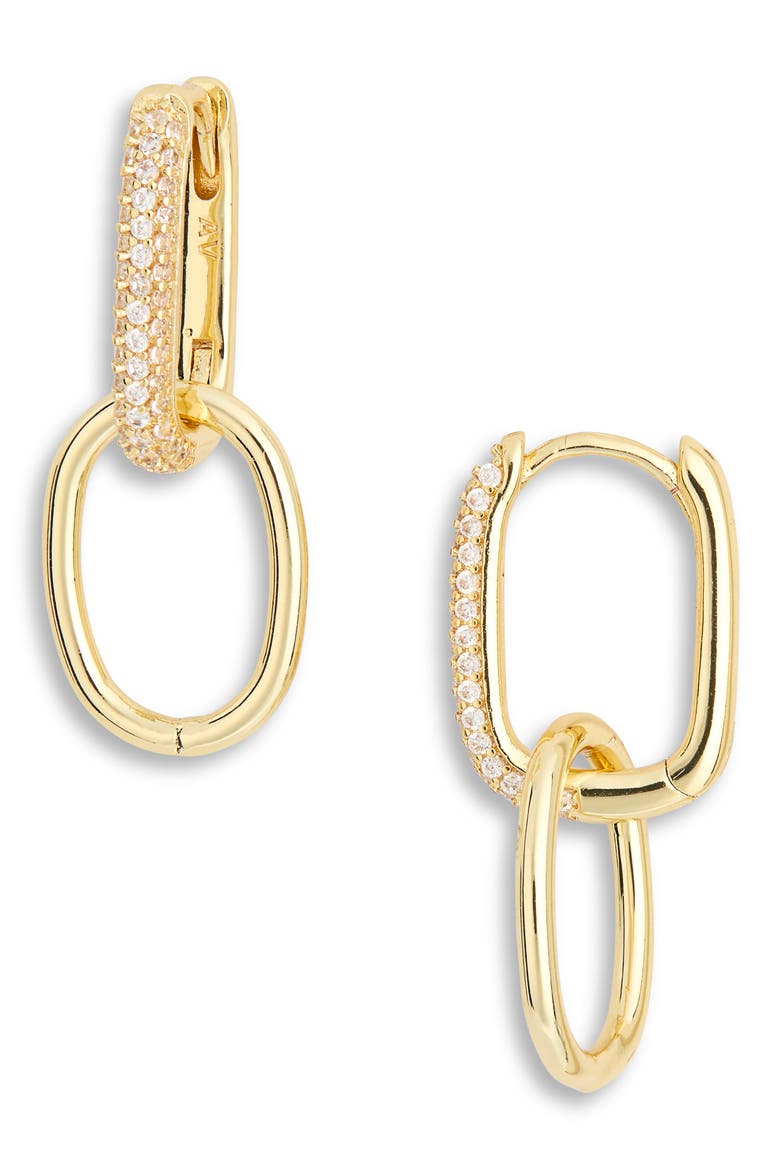 Pavé CZ Oblong Hoop Earrings, Main, color, GOLD