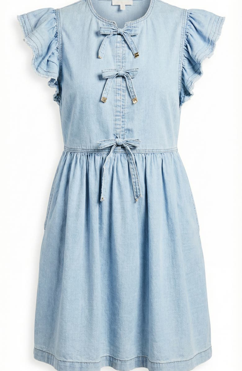 Modenaire Sleeveless Ruffle Denim Mini Dress, Alternate, color, Light Wash Blue