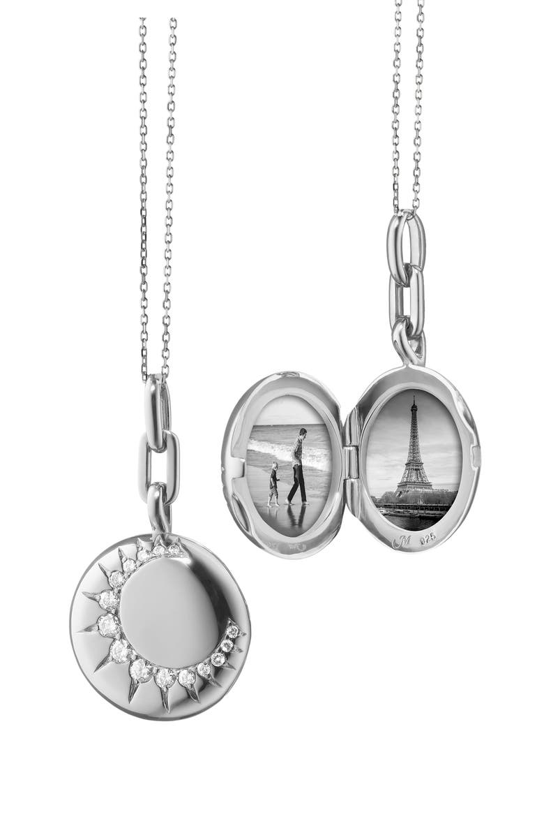 Sun Locket Necklace, Alternate, color, SILVER