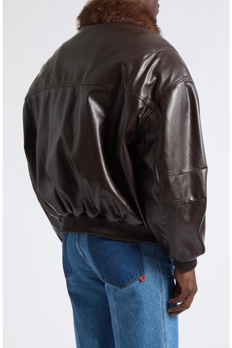 Faux Leather Cargo Flight Jacket With Faux Fur Collar, Alternate, color, GREASE