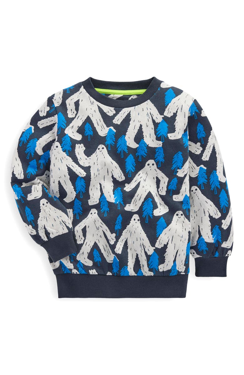 Boden Kids' Yeti Print Crewneck Sweatshirt, Main, color, Kingfisher Blue Yeti