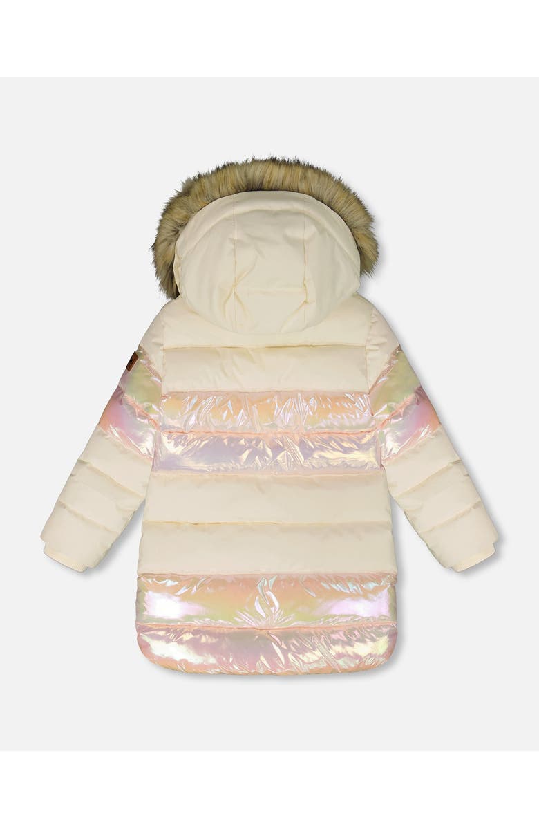 Deux par Deux Long Metallic Puffy Winter Coat, Alternate, color, White Asparagus