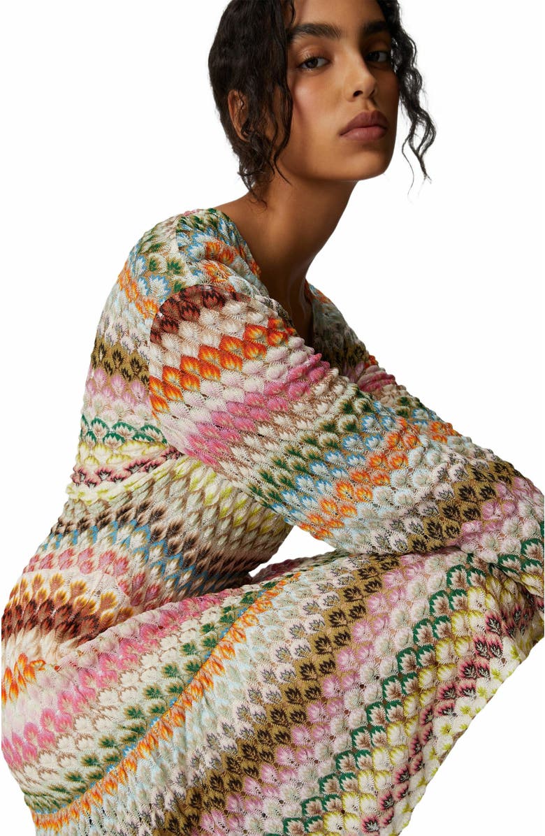 Missoni Long Sleeve Short Dress With Zig Zag Lace Pattern, Alternate, color, Multicoloured
