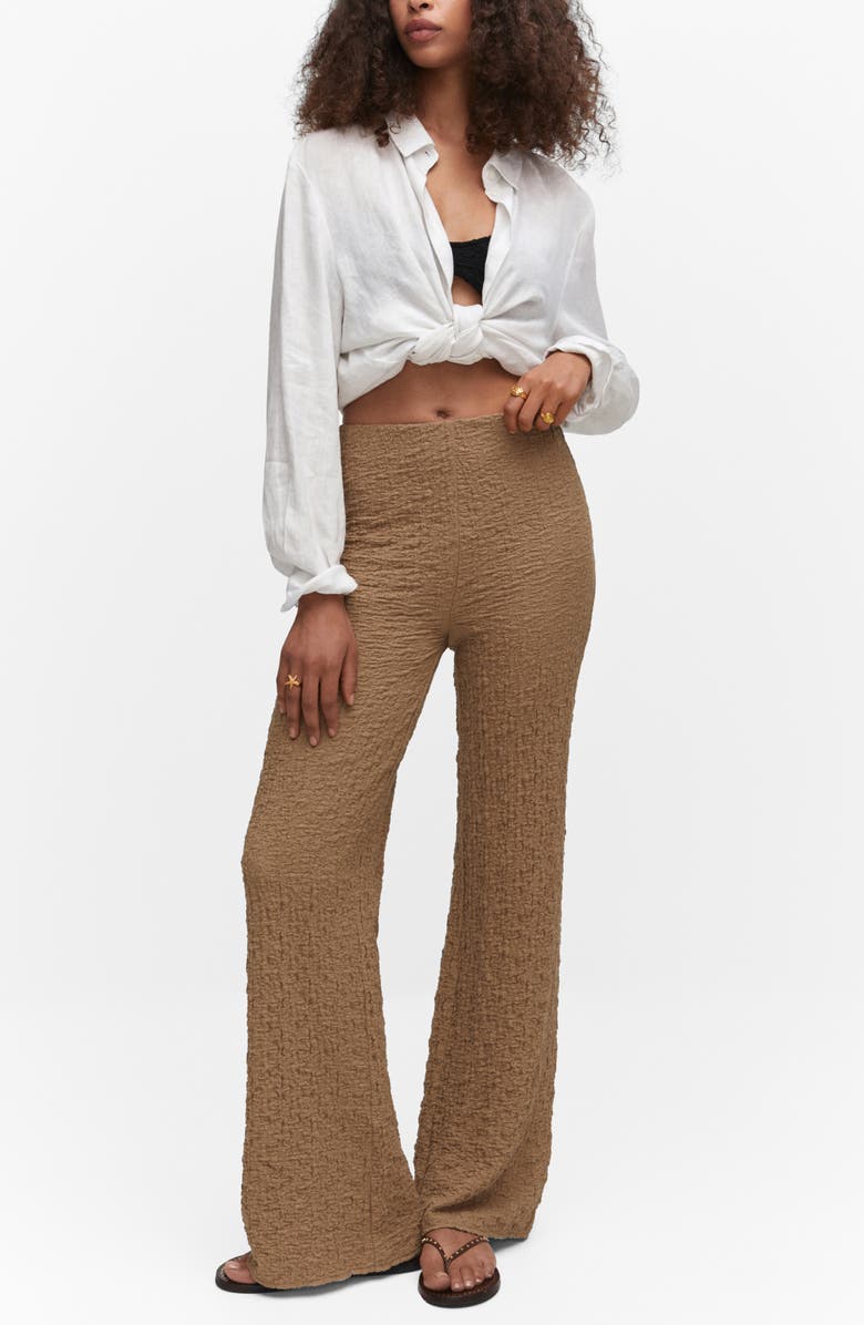 MANGO Textured Cotton Blend Wide Leg Pants, Alternate, color, 