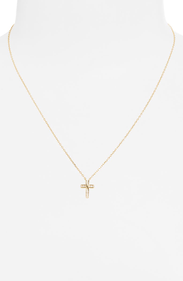 Argento Vivo Sterling Silver Cubic Zirconia Cross Pendant Necklace, Alternate, color, Gold