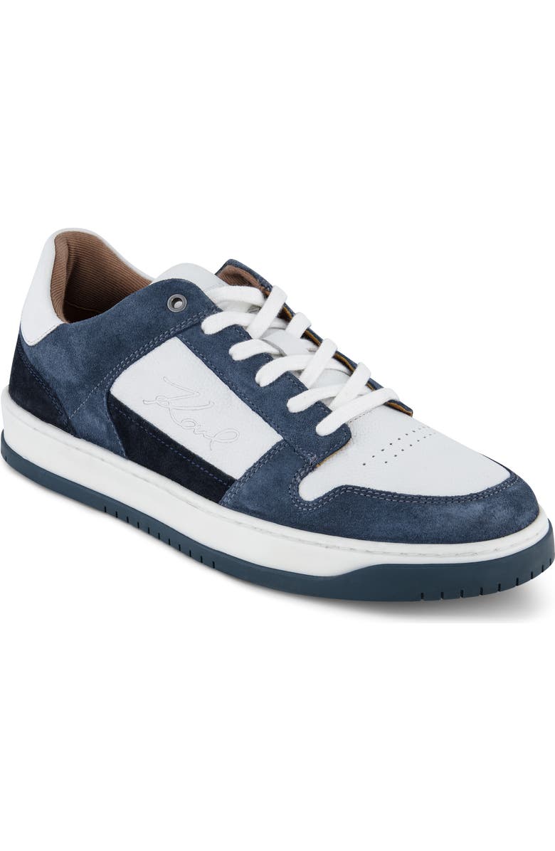 KARL LAGERFELD PARIS Roland Leather & Suede Low Top Sneaker, Main, color, Blue