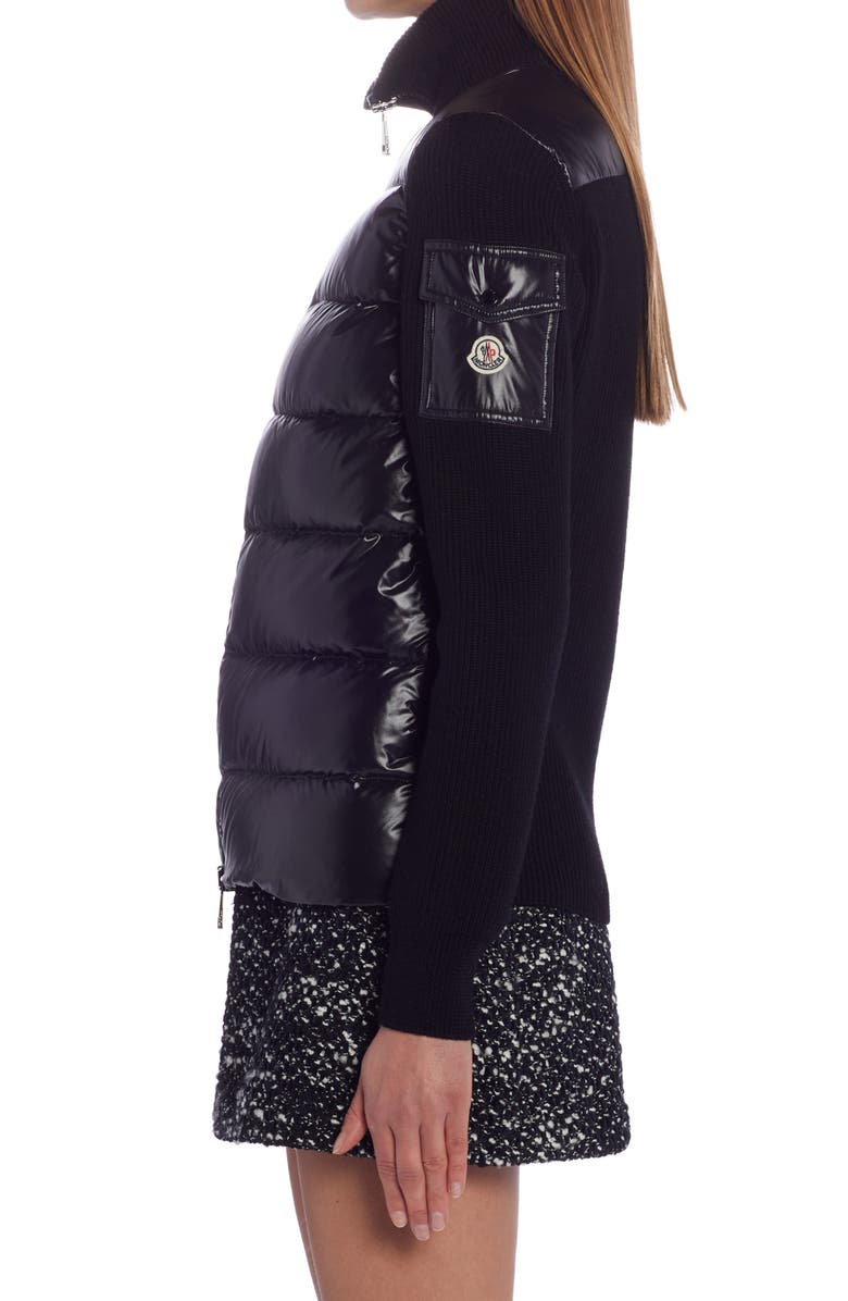 Moncler Quilted Down & Wool Short Cardigan, Alternate, color, 