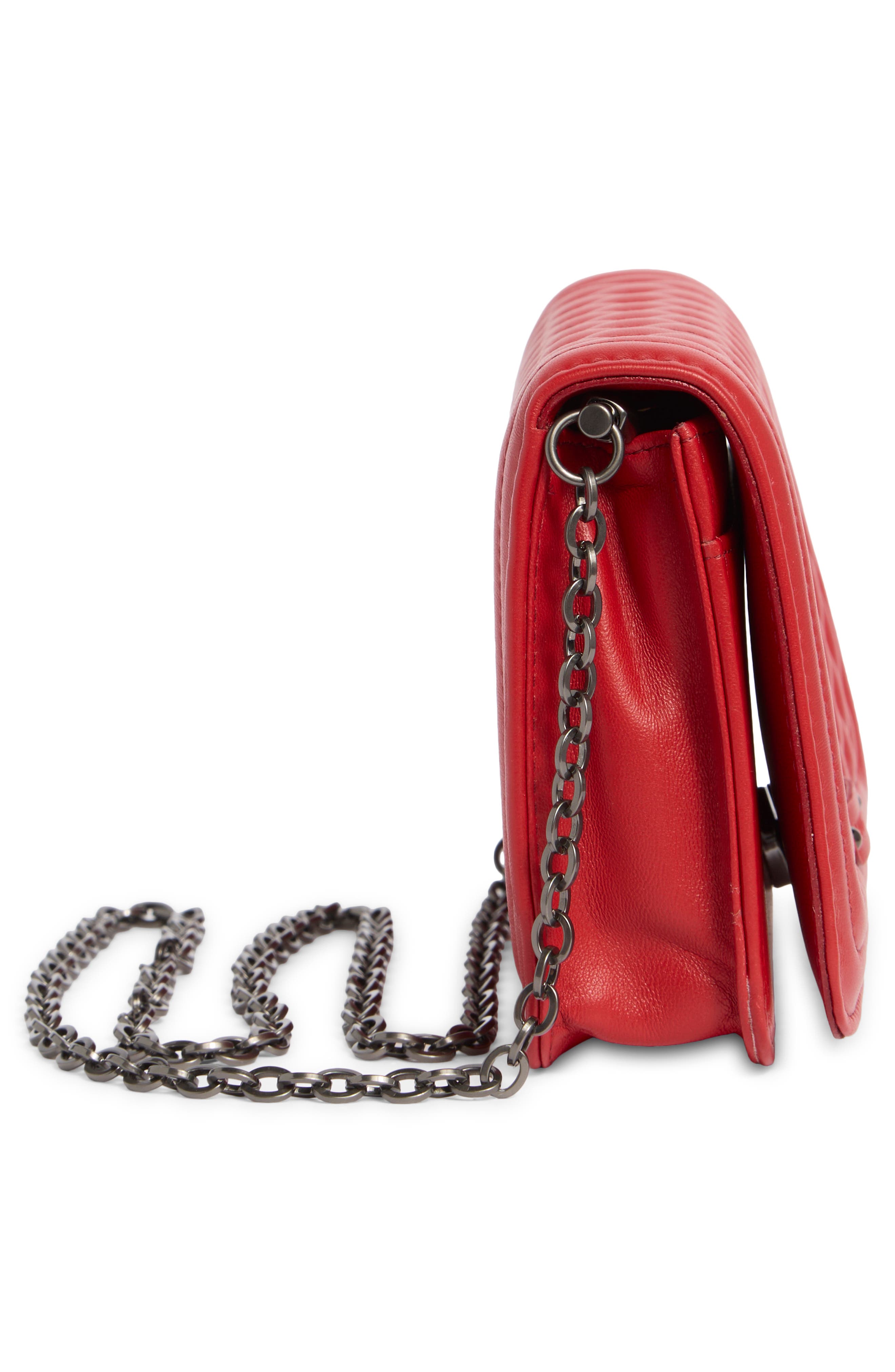 Quilted Leather Wallet on a Chain, Alternate, color, RED