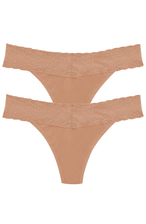 NATORI NATORI BLISS PERFECTION LACE TRIM ONE SIZE THONG 2-PACK 