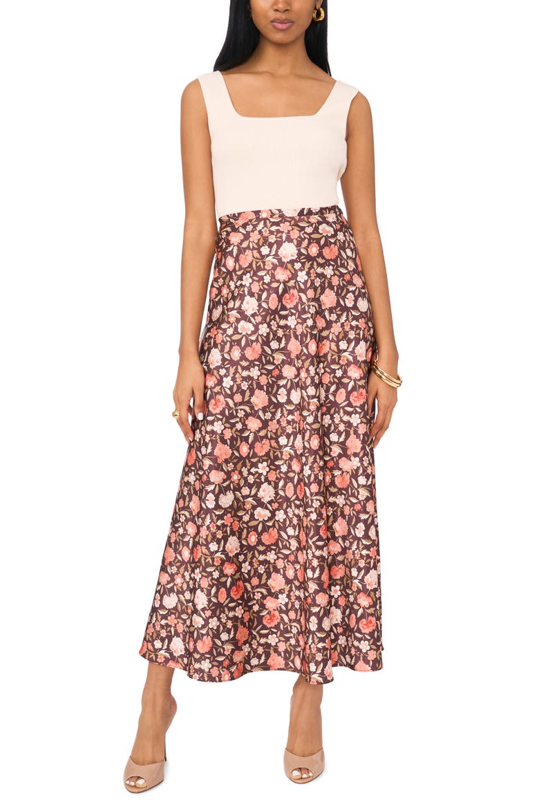 Floral Bias Cut Midi Skirt, Alternate, color, CARNELIAN