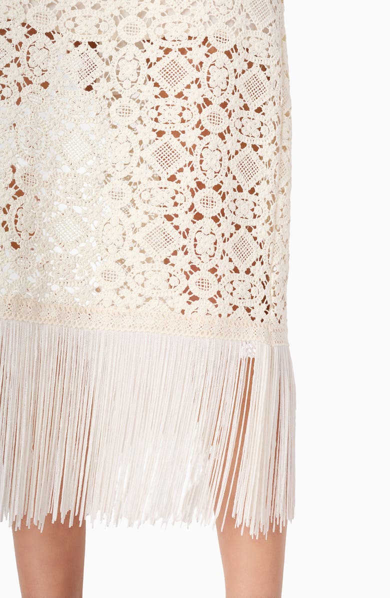 CAMI NYC Veezia Fringe Hem Open Stitch Midi Skirt, Alternate, color, Ceramic