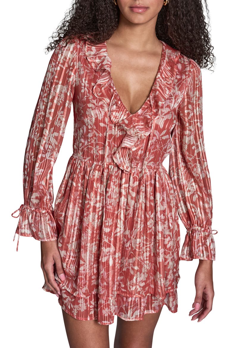 Floral Chiffon Long Sleeve Minidress, Alternate, color, CITRUS SUNRISE