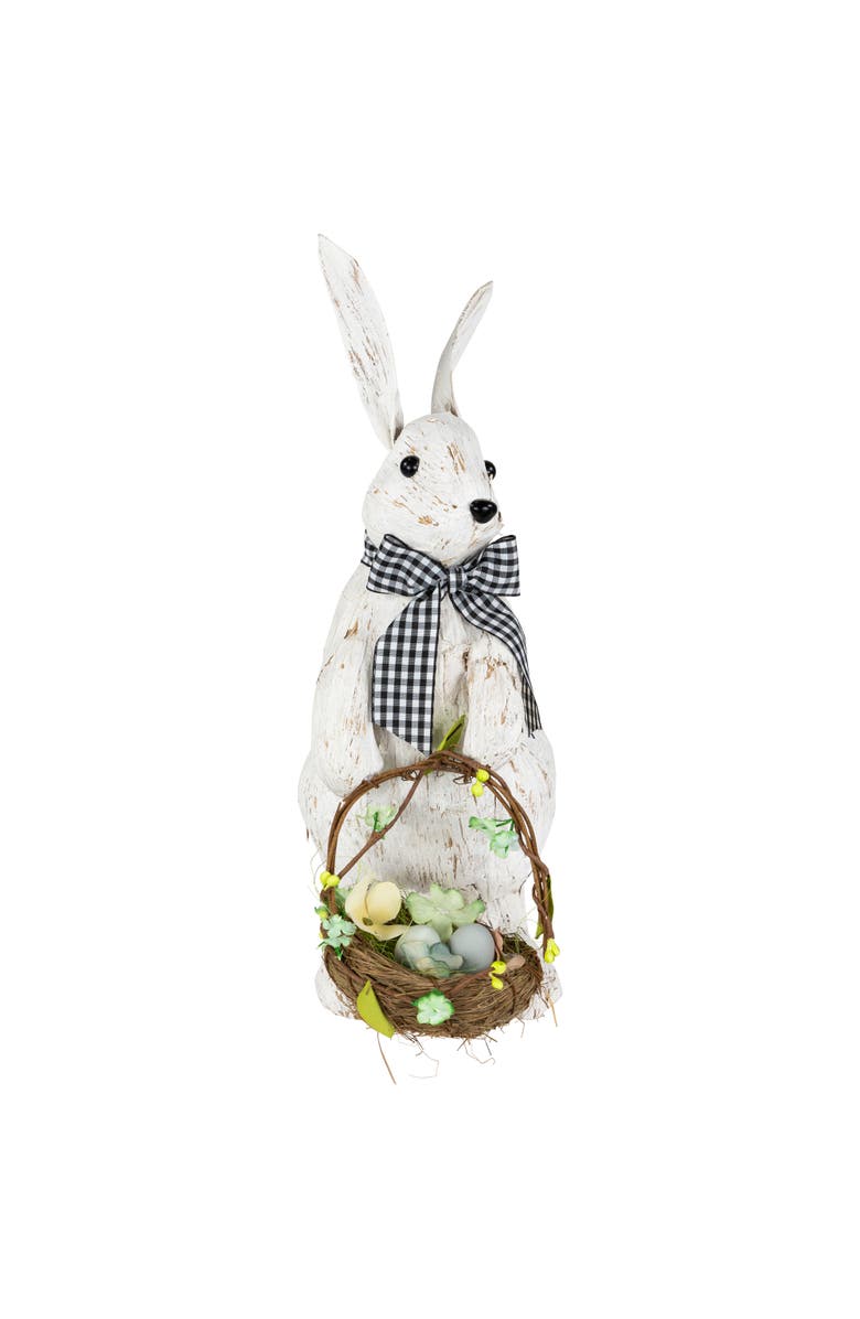 Northlight Rabbit with Easter Basket Decoration - 13" - Brushed White, Alternate, color, White
