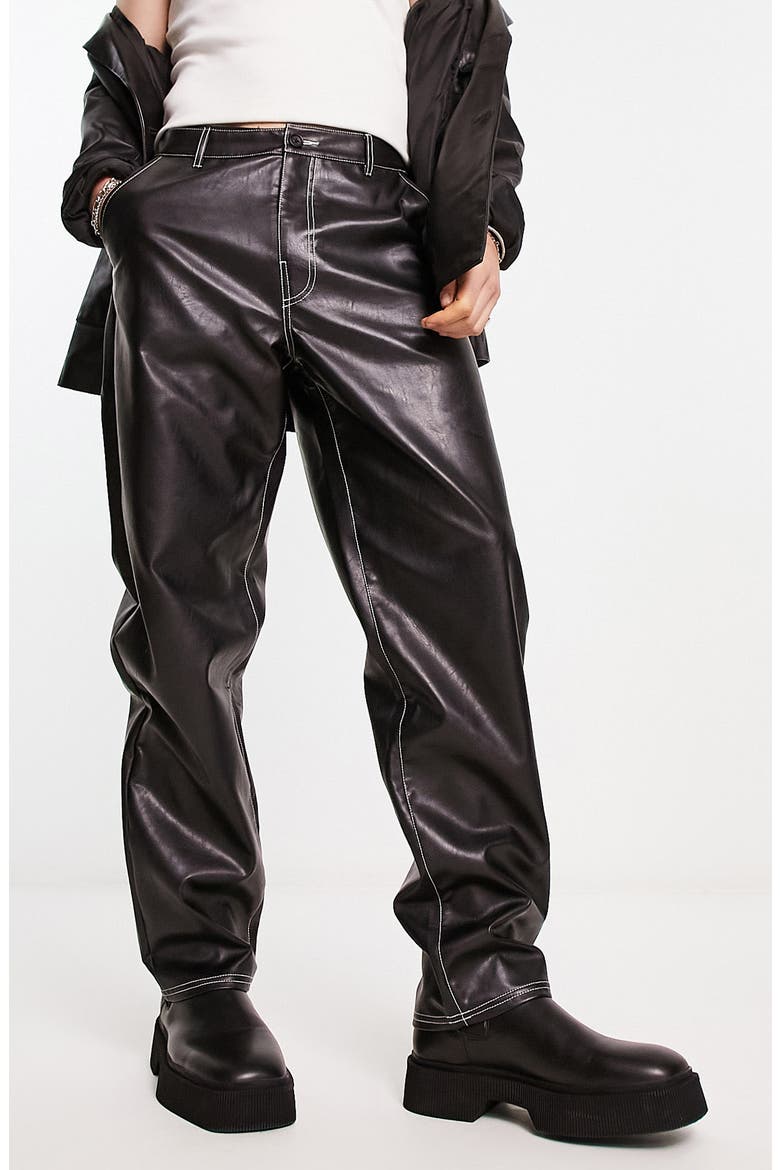 Faux Leather Trousers, Main, color, BLACK