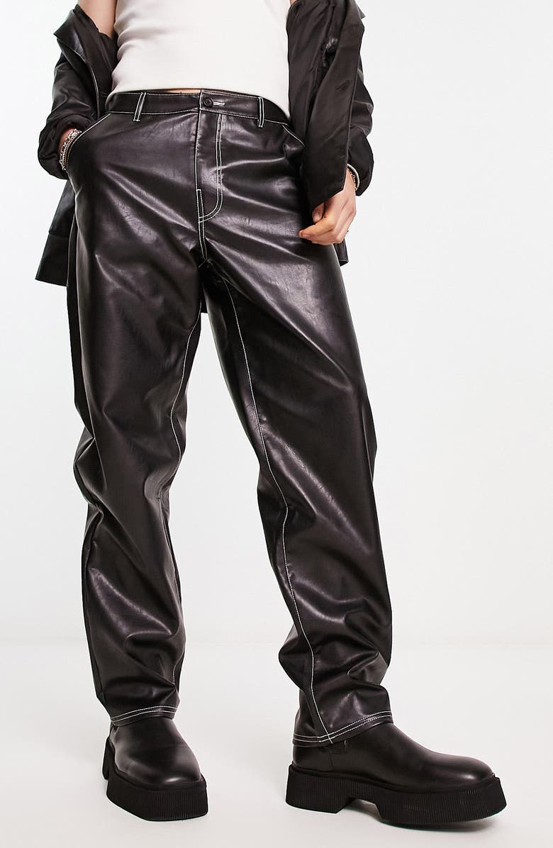 ASOS DESIGN Faux Leather Trousers, Main, color, 
