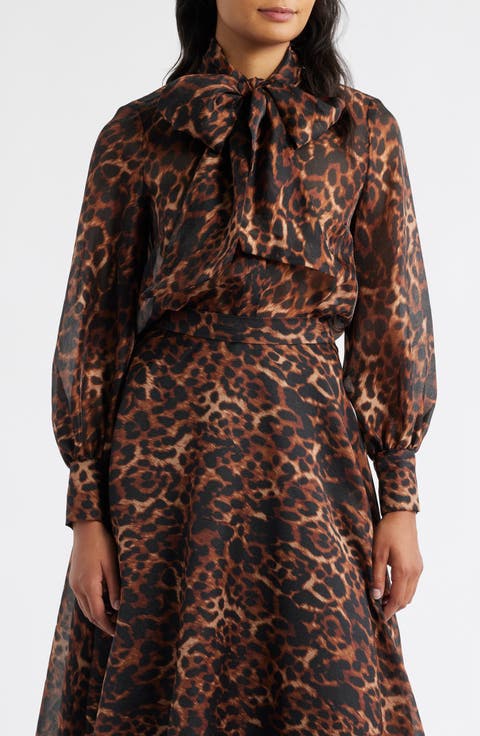 Tie Neck Leopard Print Top (Regular & Petite)