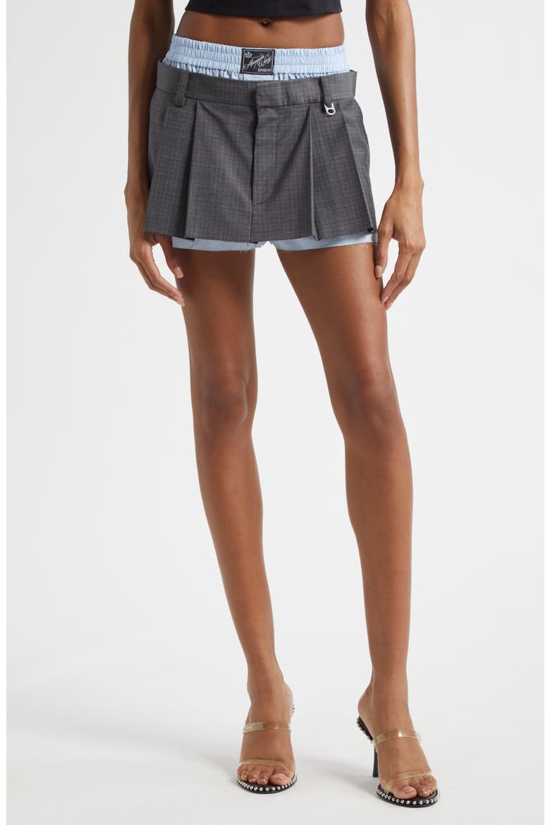 Prestyled Pleated Skort with Detachable Chain Detail, Main, color, GREY MELANGE/ OXFORD BLUE