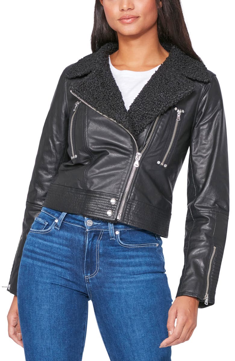 PAIGE Rooney Leather Moto Jacket with Faux Shearling Lining, Alternate, color, 