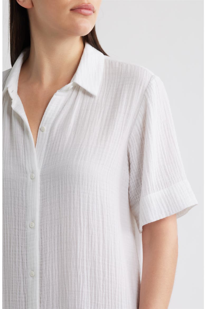CLASSIC COLLAR C/L SHIRT DRESS W/ SHORT SLVS, Alternate, color, WHITE