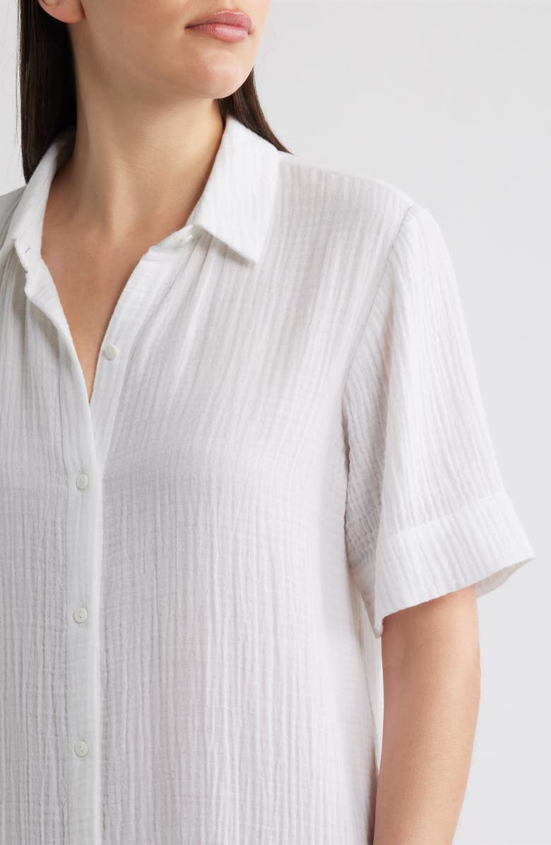 Eileen Fisher Classic Collar Organic Cotton Midi Shirtdress, Alternate, color, White