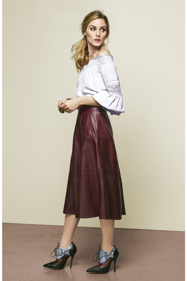 Olivia Palermo + Chelsea28 Silk Off the Shoulder Peasant Top, Alternate, color, BLACK