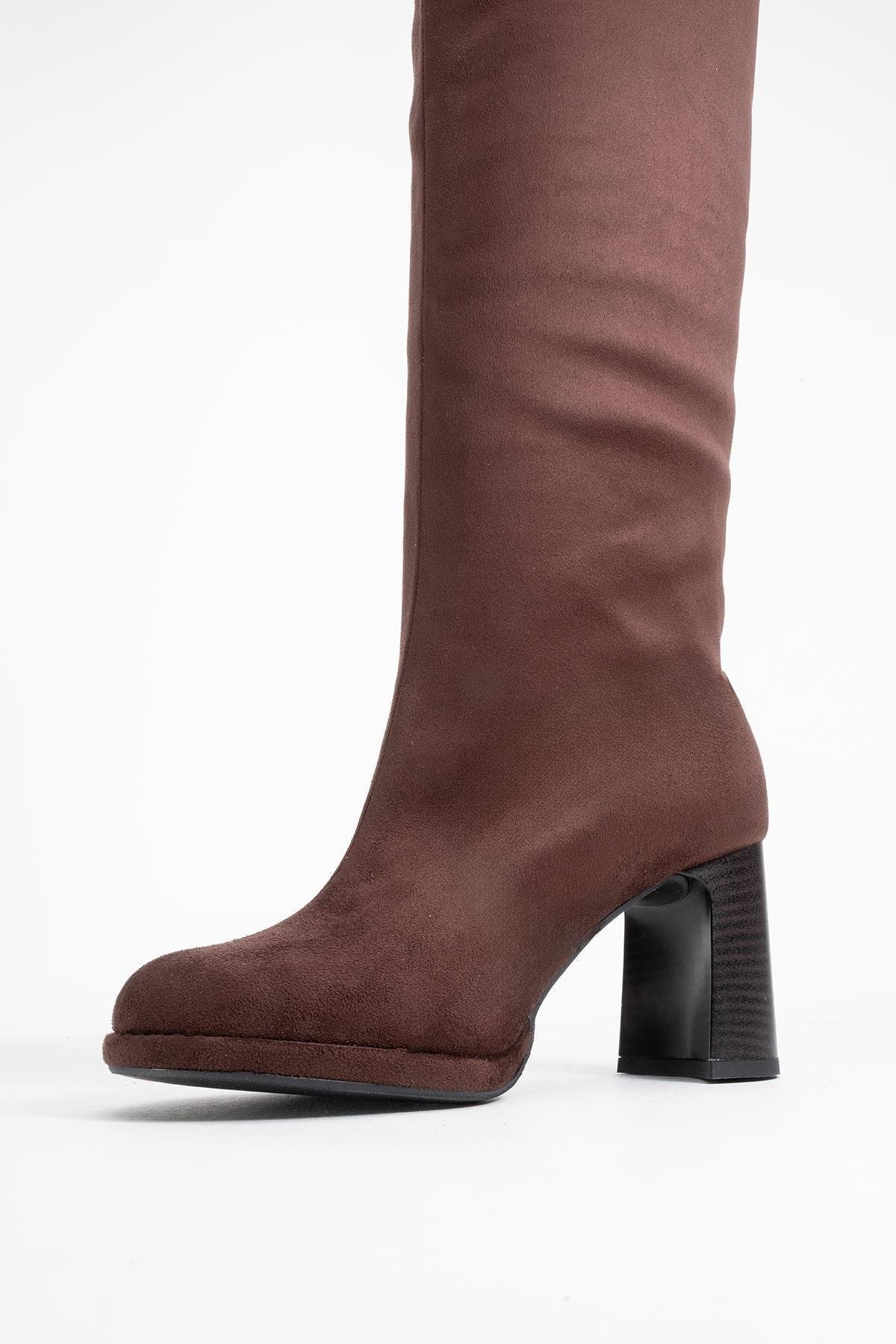 Josette Block Heel Knee High Boot, Alternate, color, Brown Suede Faux Leather